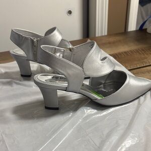 easy street Silver Metallic Cutout Slingback Heels